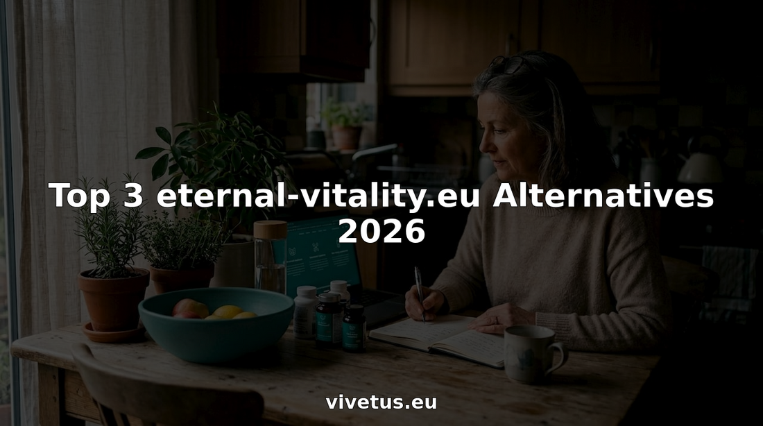 Woman researching dietary supplements at kitchen table