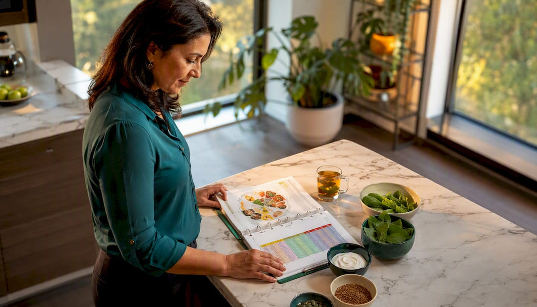 Nutritionist reviewing minerals in diet in kitchen